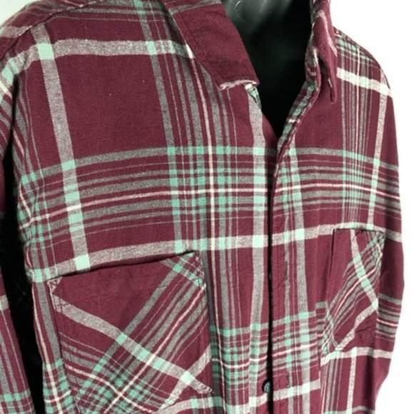 MEN'S QUICKSILVER BURGUNDY AND GREEN PLAID JACKET 2x - Picture 2 of 4